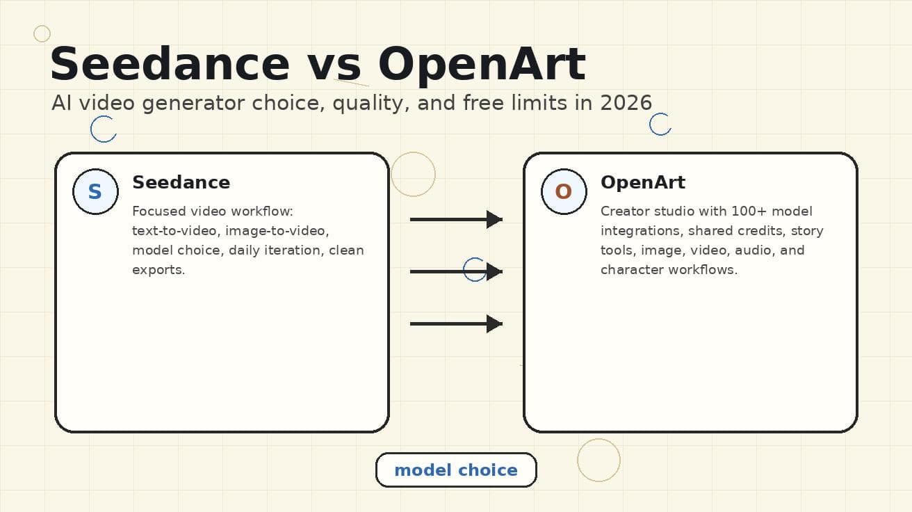 Seedance vs OpenArt AI Video 2026: 무료 크레딧, 워터마크 및 가격 테스트